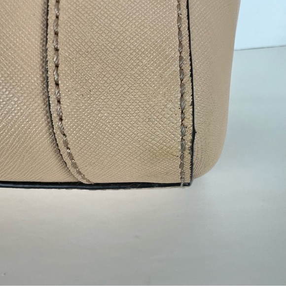 REBECCA MINKOFF Monroe Sand Saffiano Structured Leather Tassel Shoulder Bag Tote - Picture 15 of 16